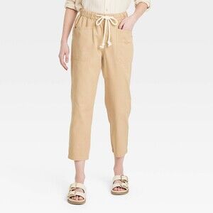 Mid-Rise Pull-On Pants Tan beige women’s Medium M Universal Thread Relaxed Fit
